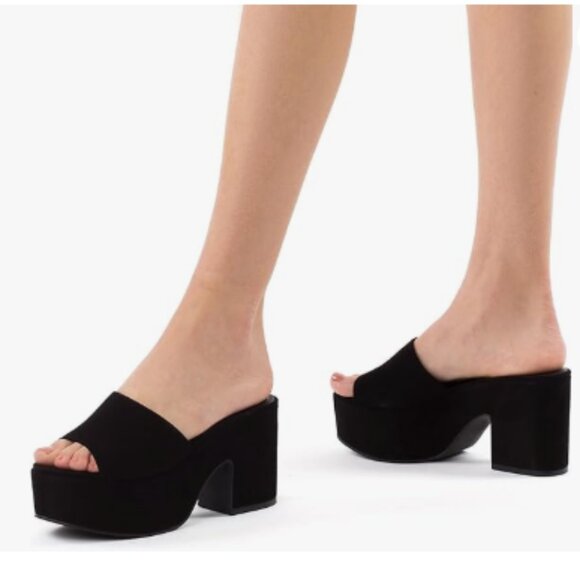 YDN  Platform Mules Round Toe Chunky Heels Slip On Comfy Slide Sandals Slippers - Picture 1 of 8